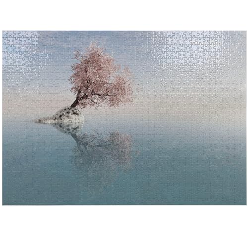 ABAKUHAUS Baum Puzzle, Einsamer Baum in Wasser, Heirloom-Qualität lustige Aktivität für die Familie langlebiger Karton, 1000 Stücke, Teal Rosa von ABAKUHAUS