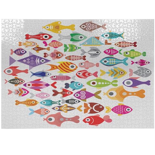 ABAKUHAUS Fisch Puzzle, Bunte Aquarium Fische, Heirloom-Qualität lustige Aktivität für die Familie langlebiger Karton, 1000 Stücke, Mehrfarbig von ABAKUHAUS