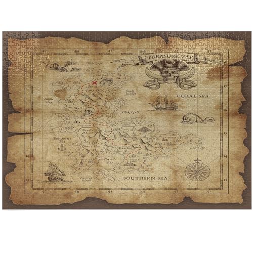 ABAKUHAUS Insel-Karte Puzzle, Altes Papier Schatzkarte, Heirloom-Qualität lustige Aktivität für die Familie langlebiger Karton, 1000 Stücke, beige Braun ABAKUHAUS Insel-Karte Puzzle, Altes Papier Schatzkarte, Heirloom-Qualität lustige Aktivität für die Familie langlebiger Karton, 1000 Stücke, beige Braun von ABAKUHAUS