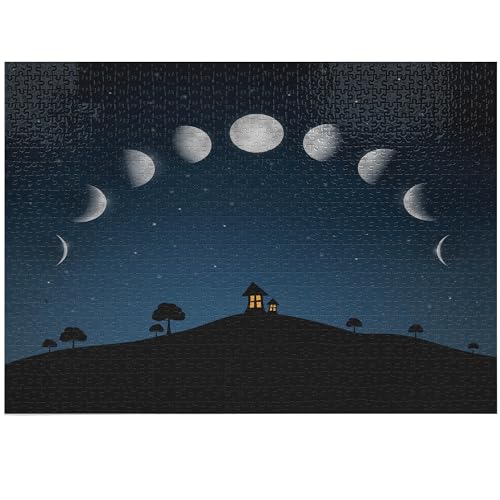 ABAKUHAUS Mond Puzzle, Mondphasen und Sterne Hill, Heirloom-Qualität lustige Aktivität für die Familie langlebiger Karton, 1000 Stücke, Grau und Schwarz von ABAKUHAUS