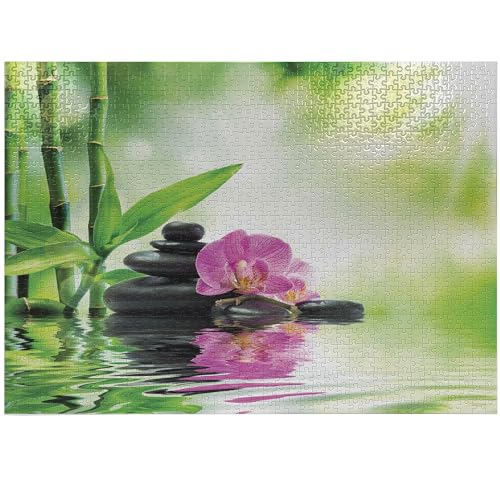 ABAKUHAUS Spa Puzzle, Orchideen Rock Wasser, Heirloom-Qualität lustige Aktivität für die Familie langlebiger Karton, 1000 Stücke, grün, Rosa, von ABAKUHAUS