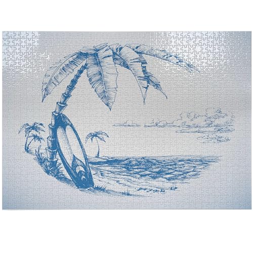 ABAKUHAUS Surfen Puzzle, Surf Hawaii-Strand, Heirloom-Qualität lustige Aktivität für die Familie langlebiger Karton, 1000 Stücke, Blau Weiss von ABAKUHAUS