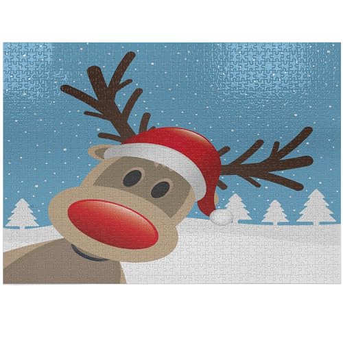 ABAKUHAUS Weihnachten Puzzle, Rentier Rudolph Hut, Heirloom-Qualität lustige Aktivität für die Familie langlebiger Karton, 1000 Stücke, Blassblau Rot Hellbraun ABAKUHAUS Weihnachten Puzzle, Rentier Rudolph Hut, Heirloom-Qualität lustige Aktivität für die Familie langlebiger Karton, 1000 Stücke, Blassblau Rot Hellbraun von ABAKUHAUS