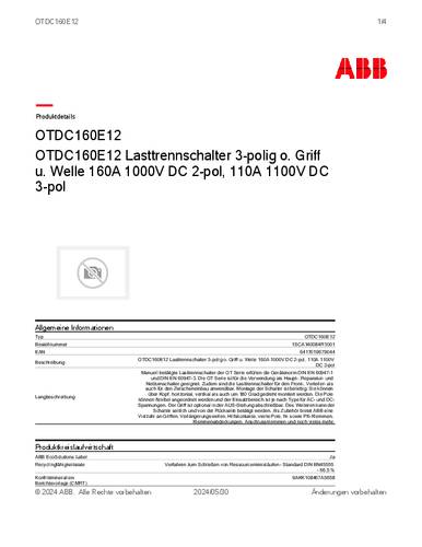 ABB OTDC160E12 Lasttrennschalter 160A 1000V 1St. von ABB