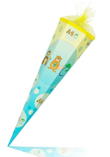 Deine Schulhelden Schultüte - Zuckertüte Einschulung Stabile Geschenkverpackung in Blau - Länge 85cm, Durchmesser 22cm - Geschwistertüte Made in Germany von ABC Deine Schulhelden