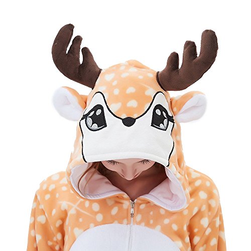 ABENCA Fleece-Einteiler für Kinder, Weihnachten, Halloween, Tier-Cosplay, Nachtwäsche, Kostüm, Hirsch, 120 von ABENCA