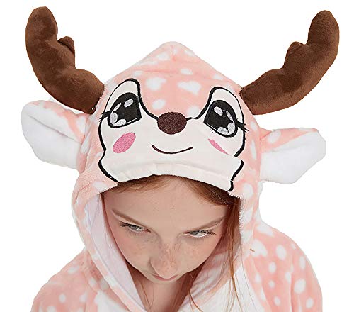 ABENCA Kinder-Einteiler mit Hirschmotiv, Rentier-Kostüm, Tiermädchen, Pyjama, Weihnachten, Halloween, Cosplay, Nachtwäsche, rosa Hirsch, 140 von ABENCA