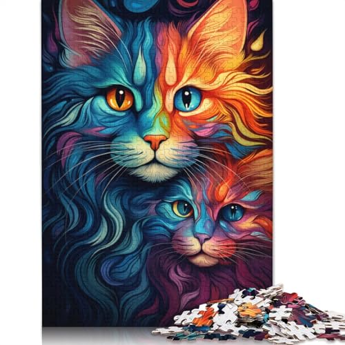 1000 Teile Bunte Psychedelie bunter und süßer Katzen-Puzzle, Puzzle für Erwachsene, Puzzle für Kinder, Lernspiel, Herausforderungsspielzeug, 1000 Teile (75 x 50 cm) von ABFFSDT