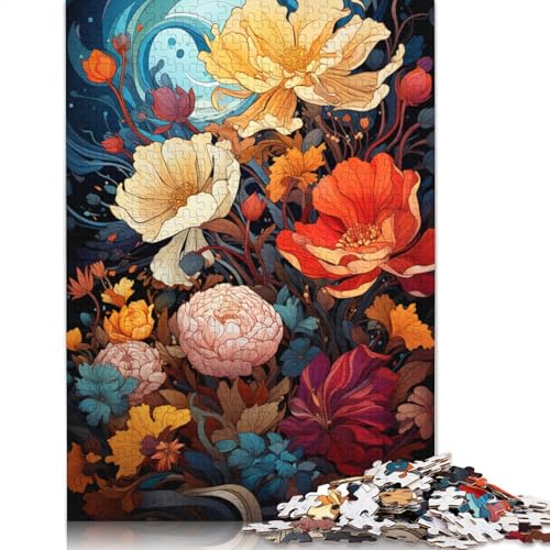 1000 Teile Bunte psychedelische Blumen für Erwachsene, schwierige Holzpuzzles, Puzzles für Erwachsene, Lernspiel, Herausforderungsspielzeug, 1000 Stück (75 x 50 cm) von ABFFSDT