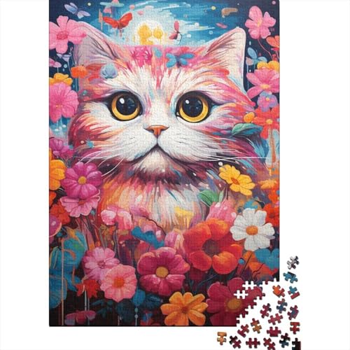 1000 Teile Kreatives Puzzle, Bunte Katze mit Blume, Puzzle, rechteckiges Puzzle, Lernspielzeug, Kinder, 1000 Stück (75 x 50 cm) von ABFFSDT