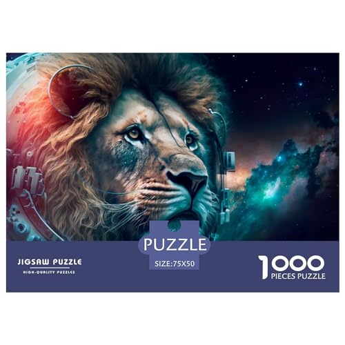 1000 Teile Schöner Löwe ins Weltall für Erwachsene. Schwieriges Puzzle für Erwachsene. Familienspaß. Puzzle 1000 Teile (75 x 50 cm) von ABFFSDT