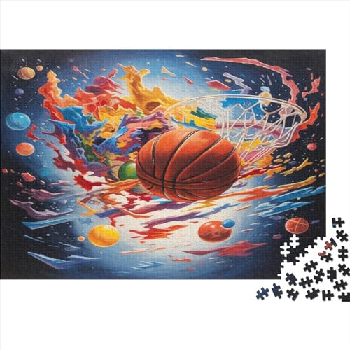 1000-teiliges Basketball-Kunstpuzzle für Erwachsene, Holzpuzzle für Erwachsene, für Familienspaß und Spieleabend, 1000 Teile (75 x 50 cm) von ABFFSDT