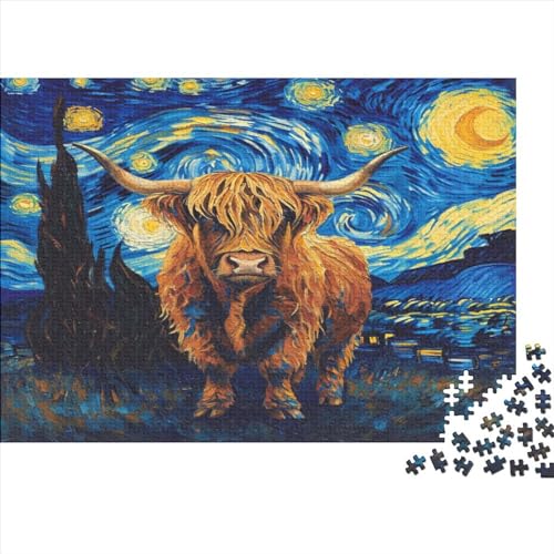 1000-teiliges Kuh-Sternennacht-Puzzle für Erwachsene und Teenager, Holzpuzzle, 1000 Teile (75 x 50 cm) von ABFFSDT