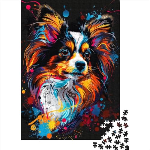 1000-teiliges Papillon-Hunde-Kunstpuzzle für Erwachsene, Holzpuzzles, Puzzles für Erwachsene, Lernspiel, Herausforderungsspielzeug, 1000 Stück (75 x 50 cm) von ABFFSDT