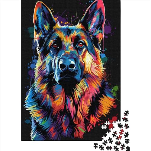 1000-teiliges Puzzle „Deutscher Schäferhund DJ Neon“ für Erwachsene, Holzpuzzles, Puzzles für Erwachsene, Lernspiel, Herausforderungsspielzeug, 1000 Stück (75 x 50 cm) von ABFFSDT