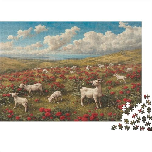 1000-teiliges Puzzle „Goats_Roaming“ für Erwachsene, Holzpuzzle für Erwachsene und Teenager, Lernpuzzle 1000 Teile (75 x 50 cm) von ABFFSDT