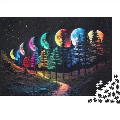 1000-teiliges Puzzle „Regenbogenmondwald“ für Erwachsene Teenager, Holzpuzzle, nachhaltiges Puzzle für Erwachsene | Spiele 1000 Teile (75 x 50 cm) von ABFFSDT