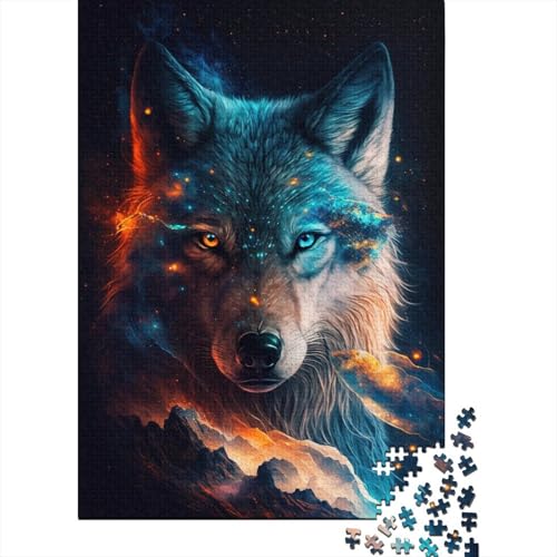 1000-teiliges Puzzle Art Galaxy Wolf für Erwachsene, Holzpuzzle, Lernspielzeug, 1000 Teile (75 x 50 cm) von ABFFSDT