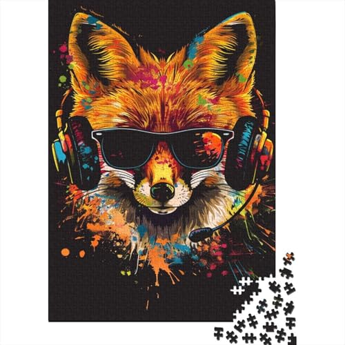 1000-teiliges Puzzle für Erwachsene mit Fuchs mit Sonnenbrille, Holzpuzzle, pädagogisches Denkspiel, lustiges Familienspiel, 1000 Teile (75 x 50 cm) von ABFFSDT