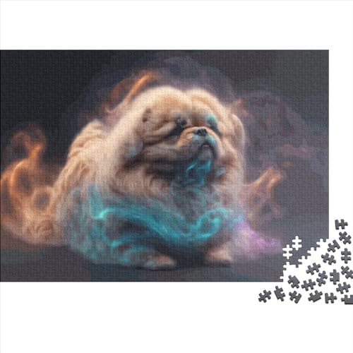 1000-teiliges Puzzle für Erwachsene mit Geistertier-Pekingese, Holzpuzzle für Erwachsene, Lernspiel, Herausforderungsspielzeug, 1000 Stück (75 x 50 cm) von ABFFSDT