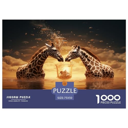 1000-teiliges Puzzle für Erwachsene mit Getränke-Giraffe, Holzpuzzle für Erwachsene, Lernspiel, Herausforderungsspielzeug, 1000 Stück (75 x 50 cm) von ABFFSDT