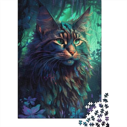 1000-teiliges Puzzle für Erwachsene mit bunter Maine-Coon-Katze, Holzpuzzle, pädagogisches Denkspiel, lustiges Familienspiel, 1000 Teile (75 x 50 cm) von ABFFSDT