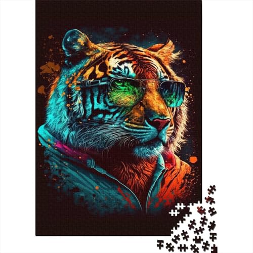 1000-teiliges Puzzle für Kinder, 1000-teiliges Puzzle „Tiger mit Brille“, Puzzle für Teenager, Holzbrett-Puzzle, Spielzeug, Denkspiel, 1000 Teile (75 x 50 cm) von ABFFSDT