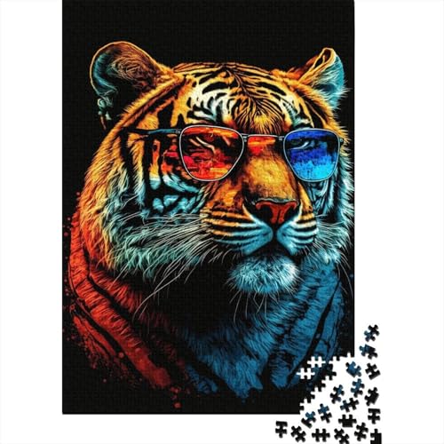 1000-teiliges Puzzle für Kinder, 1000-teiliges Puzzle „Tiger mit Brille“, Puzzle für Teenager, Holzbrett-Puzzle, Spielzeug, Denkspiel, 1000 Teile (75 x 50 cm) von ABFFSDT