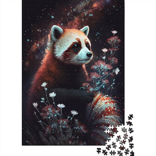 1000-teiliges Puzzle für Kinder, 1000-teiliges Puzzle mit Galaxie-Roter-Panda-Blume, Puzzle für Teenager, Holzbrett-Puzzle, Spielzeug, Denkspiel, 1000 Teile (75 x 50 cm) von ABFFSDT