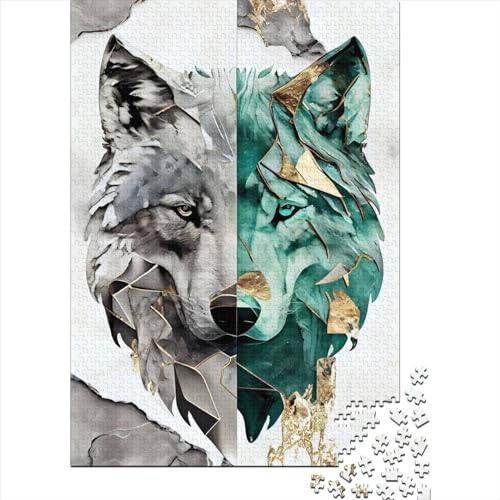 1000-teiliges Puzzle für Kinder, Jade-Marmor-Wolf-Puzzle, kreatives Holzpuzzle, unmögliches Puzzle, Gehirn-Herausforderungspuzzle für Teenager, 1000 Teile (75 x 50 cm) von ABFFSDT