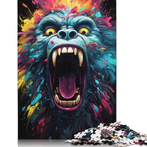 1000-teiliges Puzzle mit farbenfrohem psychedelischem Tier-Affen-Motiv für Erwachsene Teenager, Holzpuzzle für Teenager, Geschenke zum Entspannen, Puzzlespiele, 1000 Teile (75 x 50 cm) von ABFFSDT