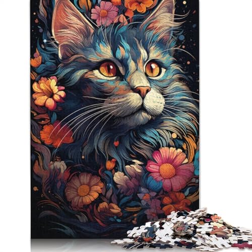 1000-teiliges Puzzle mit farbenfrohen exotischen Blumen und Katzen, für Erwachsene und Teenager, Puzzle für Erwachsene, Lernspielzeug, 1000 Teile (75 x 50 cm) von ABFFSDT