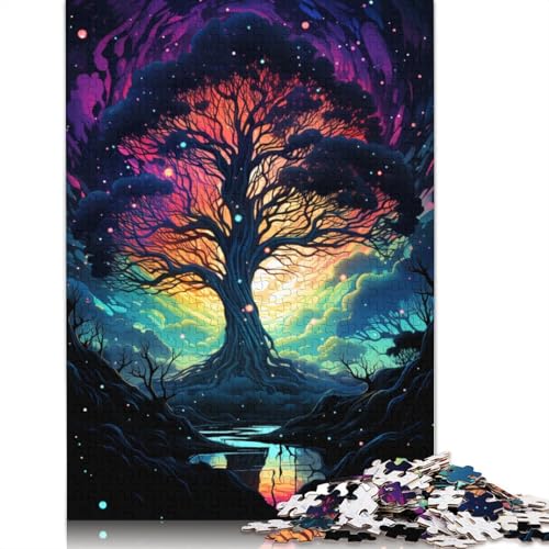 1000-teiliges Puzzle mit psychedelischem Gemälde, Sternbaum, für Kinder, Holzpuzzle, Lernspiel, Herausforderungsspielzeug, 1000 Stück (75 x 50 cm) von ABFFSDT