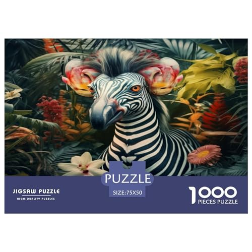 1000-teiliges Regenwald-Zebra-Puzzle für Erwachsene, Holzpuzzle für Erwachsene und Teenager, Lernpuzzle 1000 Teile (75 x 50 cm) von ABFFSDT