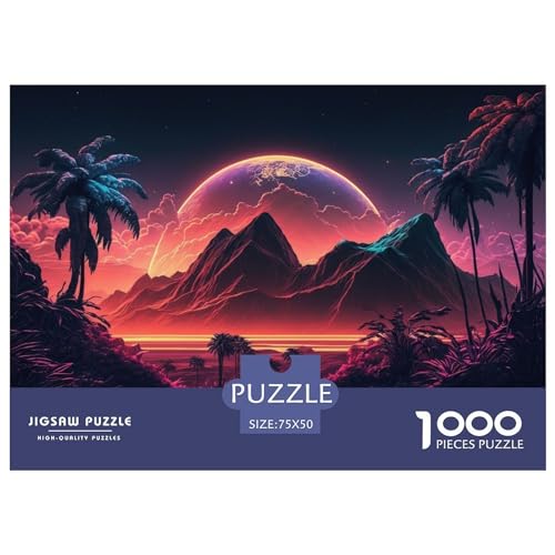 1000-teiliges Synthwave Neon Palms-Puzzle für Erwachsene und Teenager, Lernspiele für zu Hause, DIY-Spielzeug, 1000 Stück (75 x 50 cm) von ABFFSDT