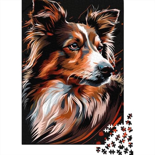 300-teiliges Collie-Hundekunst-Puzzle für Erwachsene, Holzpuzzle für Erwachsene, für Familienspaß und Spieleabend, 300 Teile (40 x 28 cm) von ABFFSDT