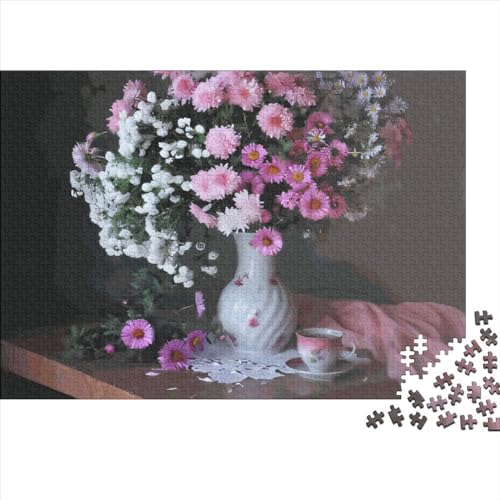 300-teiliges MPink-Chrysanthemen-Puzzle für Erwachsene, Holzpuzzle für Erwachsene, Lernspiel, Herausforderungsspielzeug, 300 Stück (40 x 28 cm) von ABFFSDT