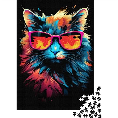 300-teiliges Puzzle „Katze mit Sonnenbrille“, für Erwachsene, kreatives rechteckiges Puzzle, Holzpuzzle, lustiges Lernspielzeug, 300 Teile (40 x 28 cm) von ABFFSDT