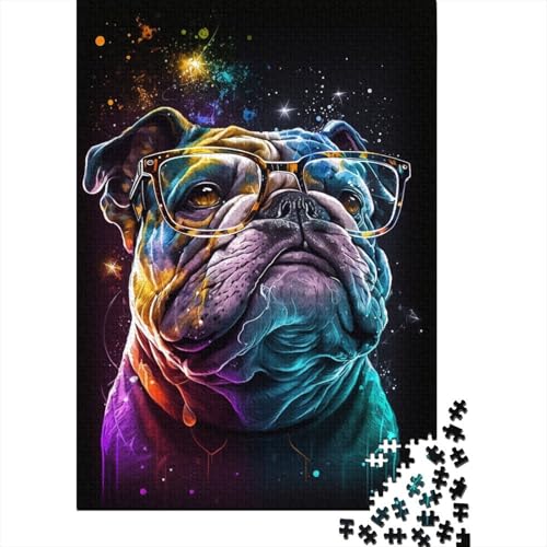 300-teiliges Puzzle für Kinder, 300-teiliges Bulldoggen-Puzzle mit Brille, Puzzle für Teenager, Holzbrett-Puzzle, Spielzeug, Denkspiel, 300 Teile (40 x 28 cm) von ABFFSDT