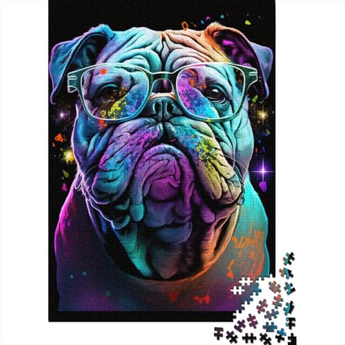 300-teiliges Puzzle für Kinder, 300-teiliges Bulldoggen-Puzzle mit Brille, Puzzle für Teenager, Holzbrett-Puzzle, Spielzeug, Denkspiel, 300 Teile (40 x 28 cm) von ABFFSDT