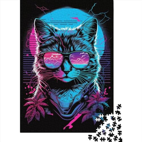 300-teiliges Puzzle für Kinder, 300-teiliges Neon-Katzen-Puzzle für Teenager, Holzbrett-Puzzle, Spielzeug, Denkspiel, 300 Teile (40 x 28 cm) von ABFFSDT