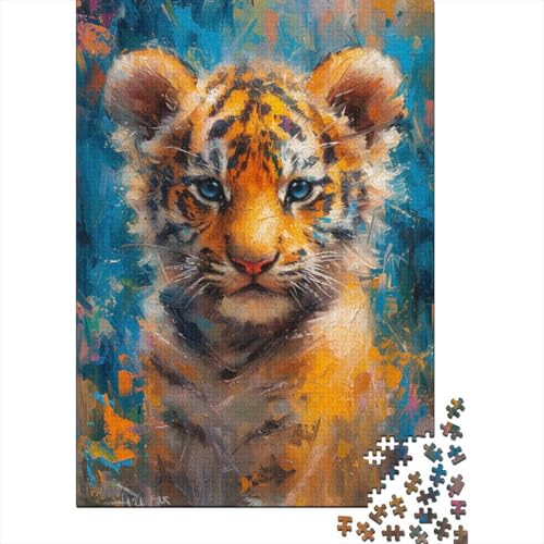 300-teiliges Puzzle für Kinder, 300-teiliges lächelndes Tigerbaby-Puzzle für Teenager, Holzbrett-Puzzle, Spielzeug, Denkspiel, 300 Teile (40 x 28 cm) von ABFFSDT