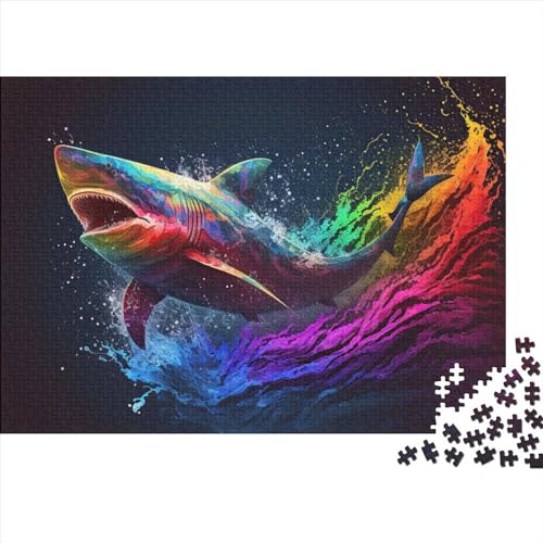 300-teiliges Puzzle mit Hai-Motiv, buntes Tier, 7 Puzzles für Erwachsene, Puzzle für Erwachsene, ab 14 Jahren, 300 Teile (40 x 28 cm) von ABFFSDT