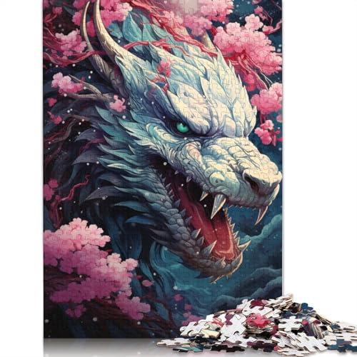 500 Teile, Bunte psychedelische Drachen und Kirschblüten, Japan, für Kinder, schwierige Puzzles, Puzzles für Kinder, Lernspiel, Herausforderungsspielzeug, 500 Stück (52 x 38 cm) von ABFFSDT