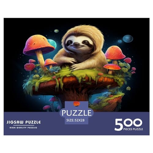 500-teiliges Faultier-Pilz-Puzzle für Erwachsene, Holzpuzzle für Erwachsene, für Familienspaß und Spieleabend, 500 Teile (52 x 38 cm) von ABFFSDT