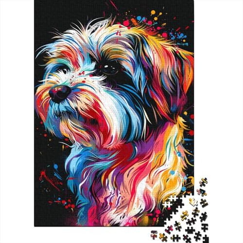 500-teiliges Holzpuzzle „Havaneser-Hund“ – kreatives rechteckiges Puzzle Familienspiele, Freunde – 500 Teile (52 x 38 cm) von ABFFSDT