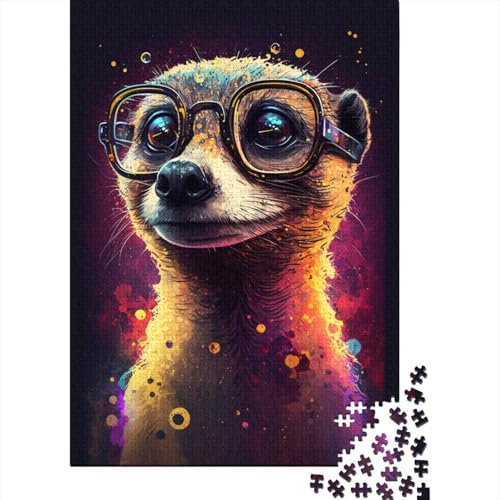 500-teiliges Puzzle, Erdmännchen mit Brille, Puzzle für Kinder, Holzbrett-Puzzle, interessantes Puzzle zur Stressreduzierung, 500 Teile (52 x 38 cm) von ABFFSDT