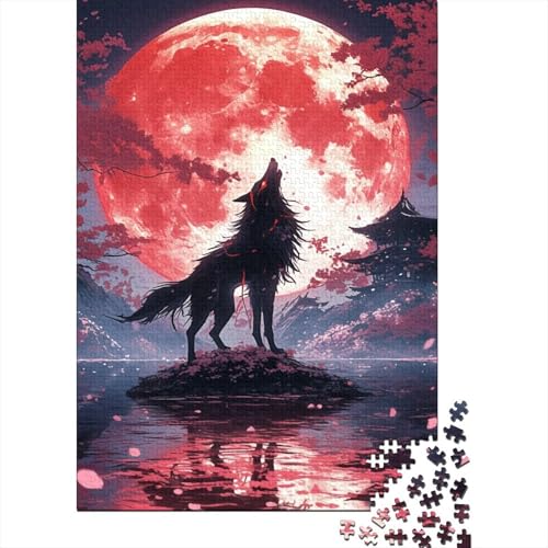 500-teiliges Puzzle „Fuchs unter dem Mond“, Puzzle für Erwachsene, Holzbrettpuzzle, anspruchsvolles Spiel, 500 Teile (52 x 38 cm) von ABFFSDT