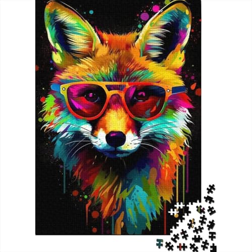 500-teiliges Puzzle für Erwachsene mit Fuchs mit Brille, Holzpuzzle, pädagogisches Denkspiel, lustiges Familienspiel, 500 Teile (52 x 38 cm) von ABFFSDT