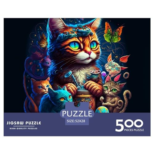 500-teiliges Puzzle für Erwachsene mit Katzenmotiv, süßes Tier-Puzzle, Holzpuzzle für Erwachsene, Lernspiel, Herausforderungsspielzeug, 500 Stück (52 x 38 cm) von ABFFSDT